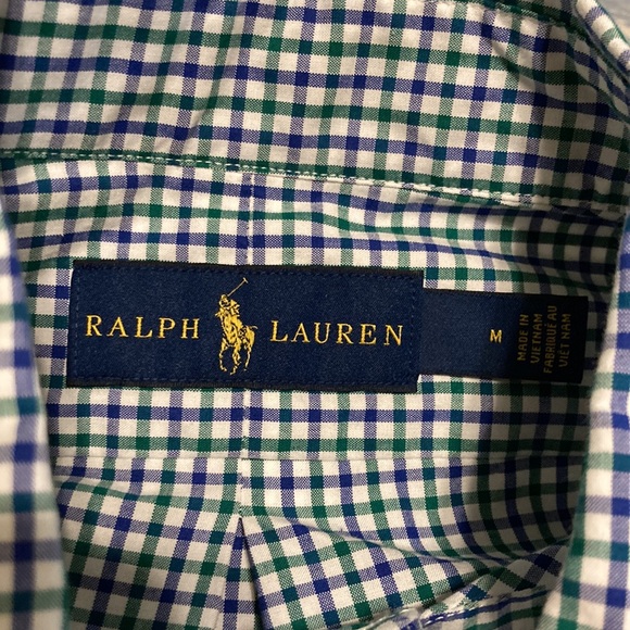 Polo Ralph Lauren Navy and Green Plaid Check Button Dress Shirt Medium - Picture 3 of 6